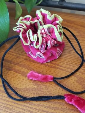 NWOT- Handpicked Red, Light Green & Black Drawstring Pouch w/ Rhinestone Accents